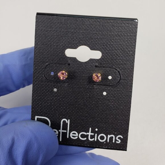 Swarovski Crystal Element - Gold Overlay Pink Stone "Tiny" Stud Earrings - Picture 6 of 12